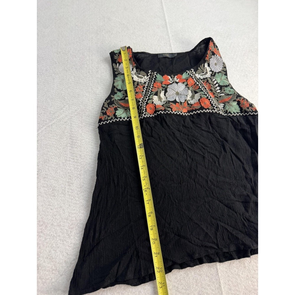 THML Tank Top Womens Medium Black Embroidered Floral Boho Scoop Neck Sleeveless - Picture 4 of 8